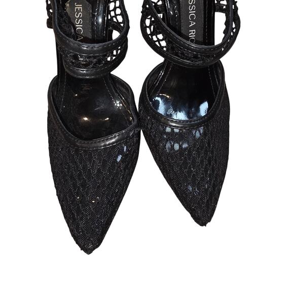 Jessica Rich, Ysabelle stiletto, fishnet pointed toe black slip on pumps sz 7 - Picture 6 of 7